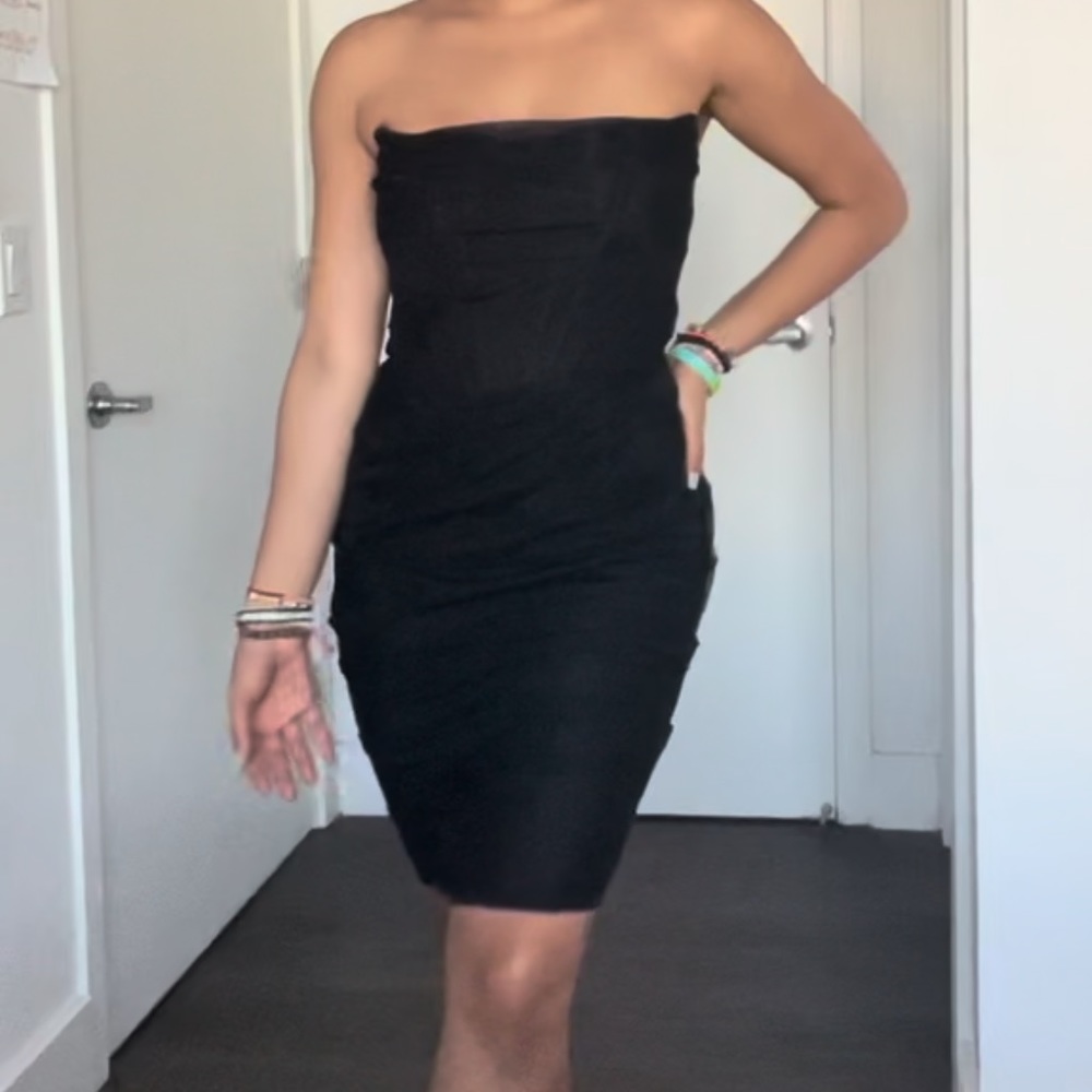 Black Strapless Corset Midi Dress